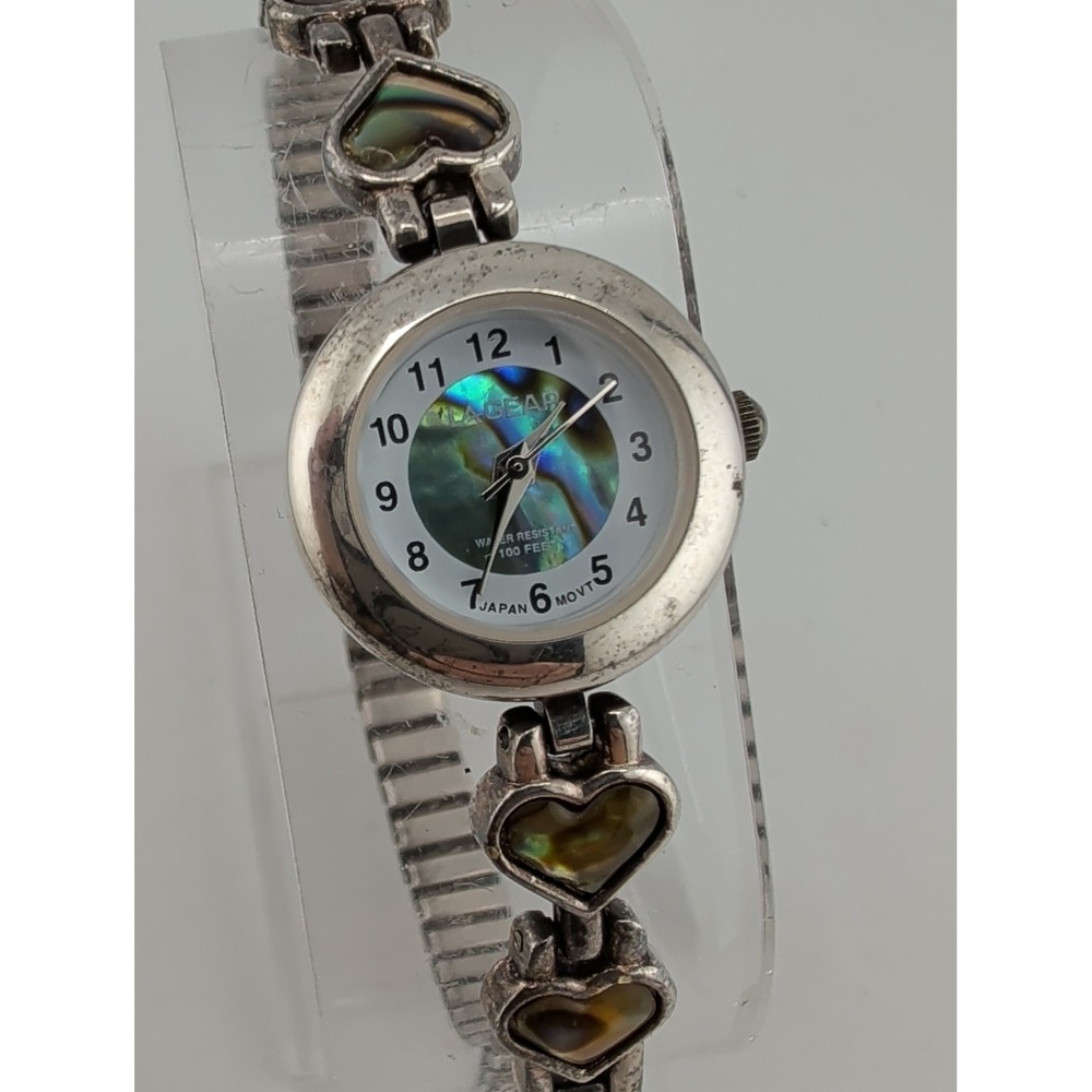 LA Gear Women's Watch Abalone Dial Heart Stretch Band 21mm Case- New Battery